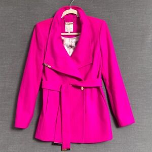 Ted Baker London Coat 2 Small US 4 Hot Pink Wool Cashmere Wrap Trench Day Luxury